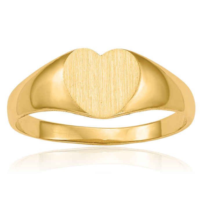 14K Solid Yellow Gold Heart Custom Engraved Signet Ring Handmade Personalized Monogram Initial Letter Band