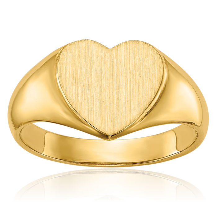 14K Solid Yellow Gold Heart Custom Engraved Signet Ring Handmade Personalized Monogram Initial Letter Band