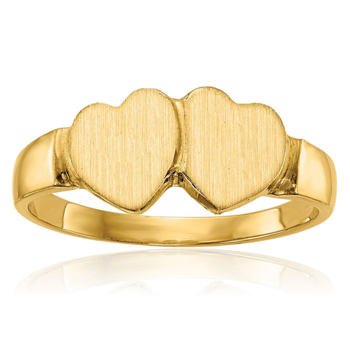 14K Solid Yellow Gold Heart Custom Engraved Signet Ring Handmade Personalized Monogram Initial Letter Band