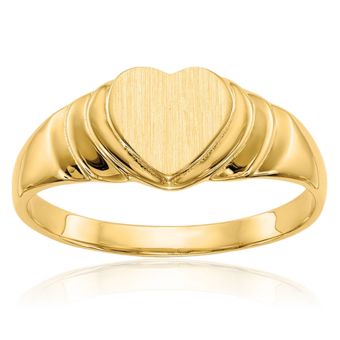 14K Solid Yellow Gold Heart Custom Engraved Signet Ring Handmade Personalized Monogram Initial Letter Band