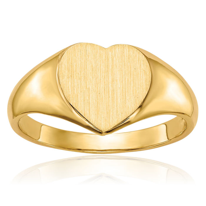 14K Solid Yellow Gold Heart Custom Engraved Signet Ring Handmade Personalized Monogram Initial Letter Band