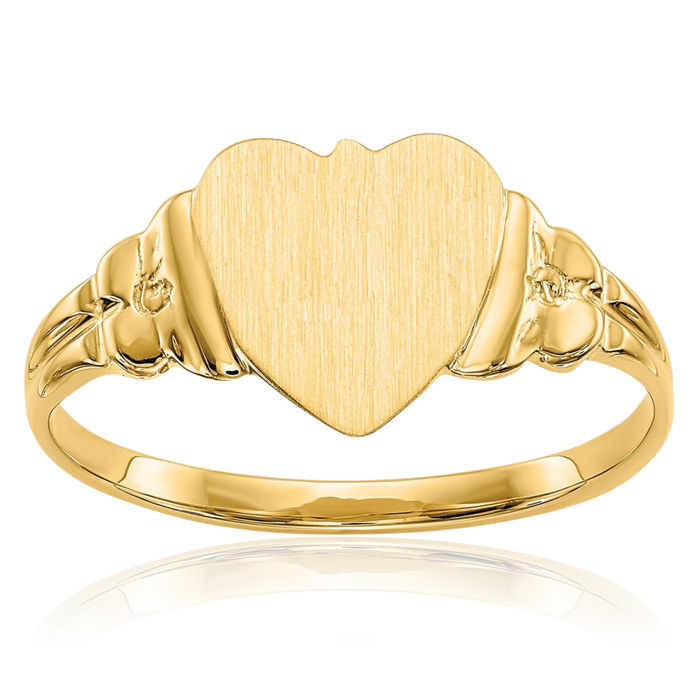 14K Solid Yellow Gold Heart Custom Engraved Signet Ring Handmade Personalized Monogram Initial Letter Band