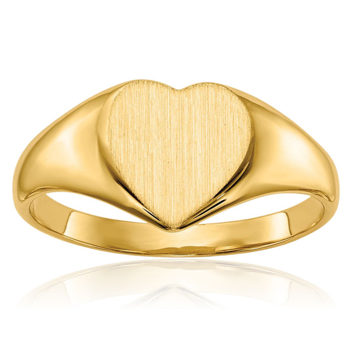 14K Solid Yellow Gold Heart Custom Engraved Signet Ring Handmade Personalized Monogram Initial Letter Band