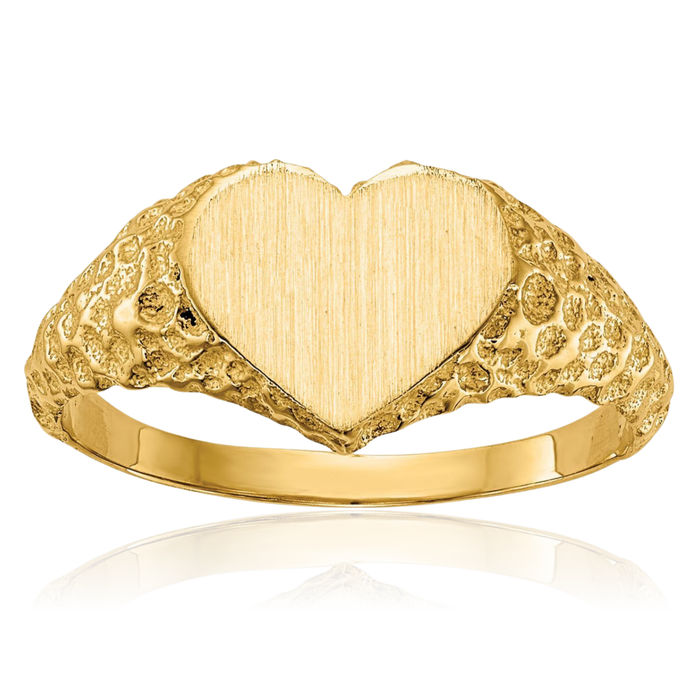 14K Solid Yellow Gold Heart Custom Engraved Signet Ring Handmade Personalized Monogram Initial Letter Band