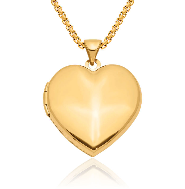 14K Solid Yellow Gold Heart Family Personalized Photo Locket Necklace Picture Pendant Charm