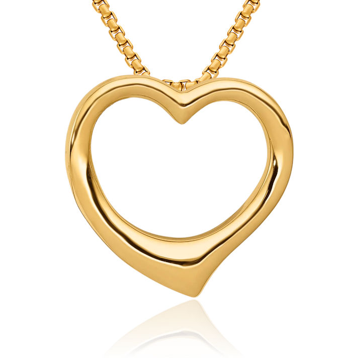 14K Solid Yellow Gold Heart Floating Chain Slide Pendant Necklace Charm