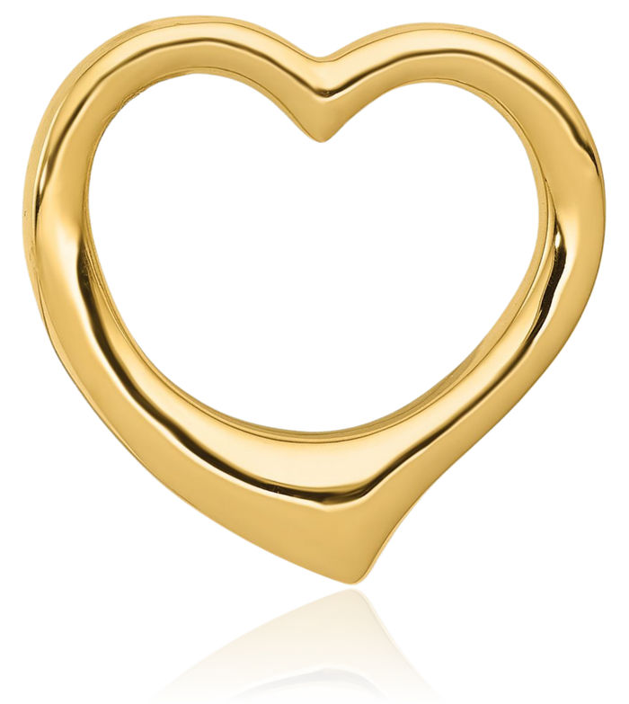 14K Solid Yellow Gold Heart Floating Chain Slide Pendant Necklace Charm