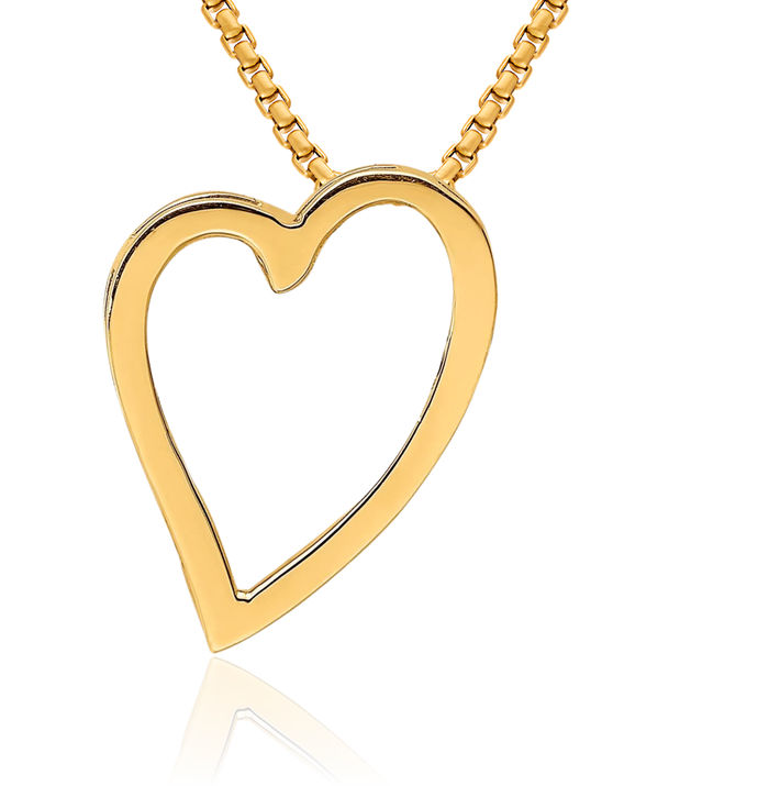 14K Solid Yellow Gold Heart Floating Chain Slide Pendant Necklace Charm