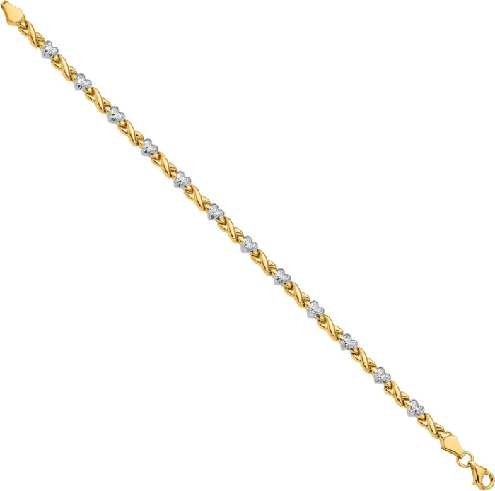 14K Solid Yellow Gold Heart Hearts Kisses Hugs Chain Charm Bracelet