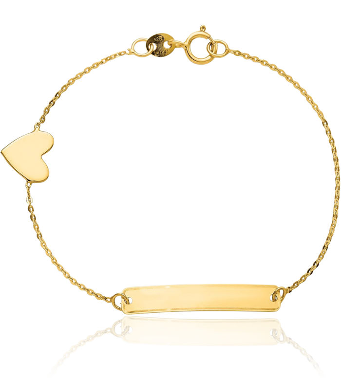 14K Solid Yellow Gold Heart Name Bar Identification ID Bracelet