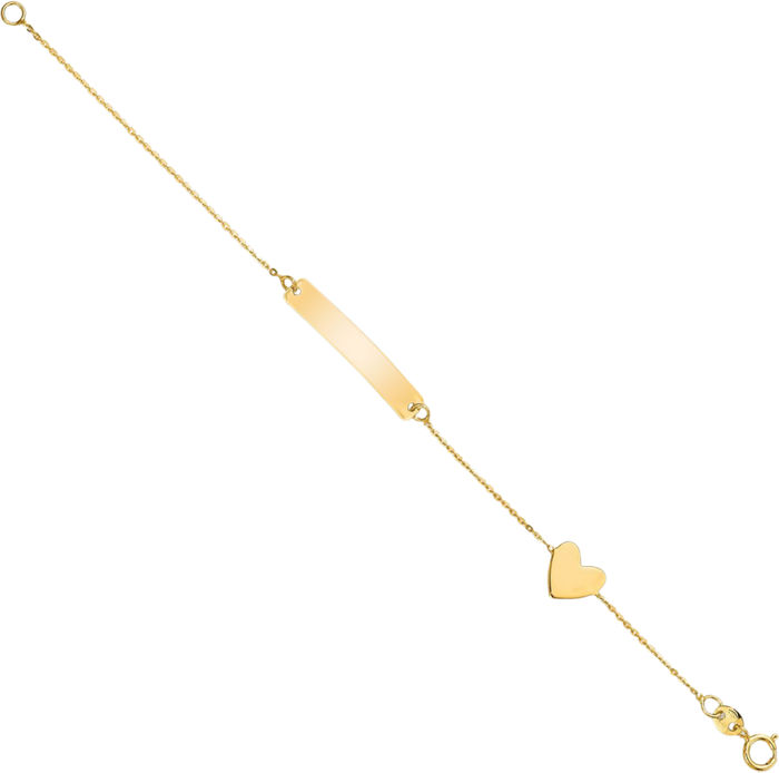 14K Solid Yellow Gold Heart Name Bar Identification ID Bracelet
