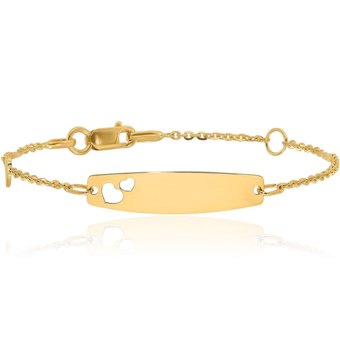 14K Solid Yellow Gold Heart Name Bar Identification ID Bracelet