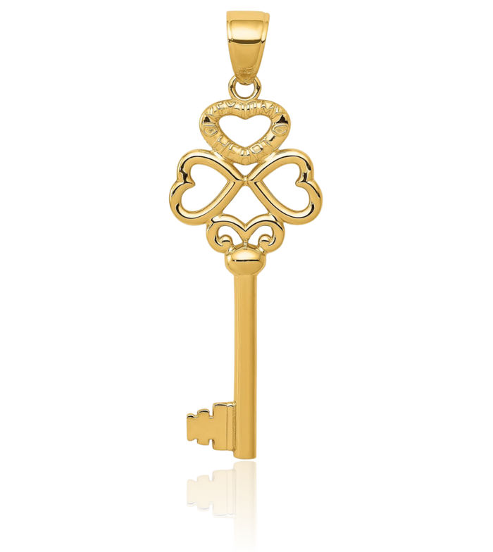 14K Solid Yellow Gold Heart Key My Necklace Chain Pendant Charm