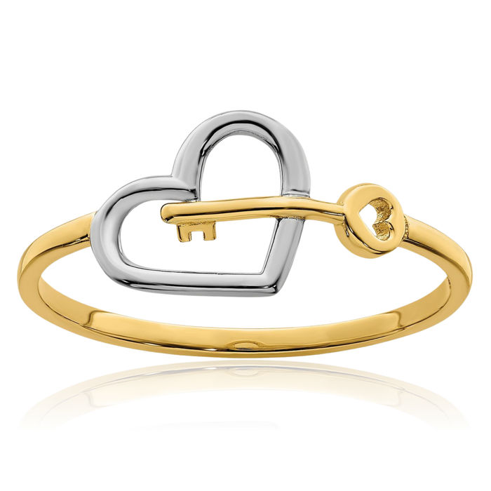 14K Solid Yellow Gold Heart Key Ring