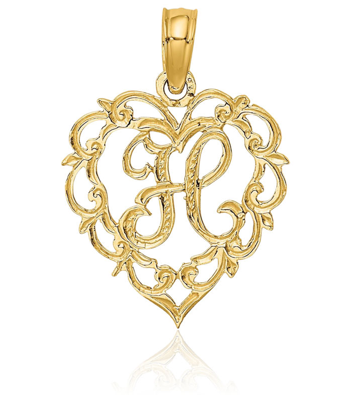 14K Solid Yellow Gold Heart Dainty Letter H Initial Name Monogram Necklace Chain Pendant Charm