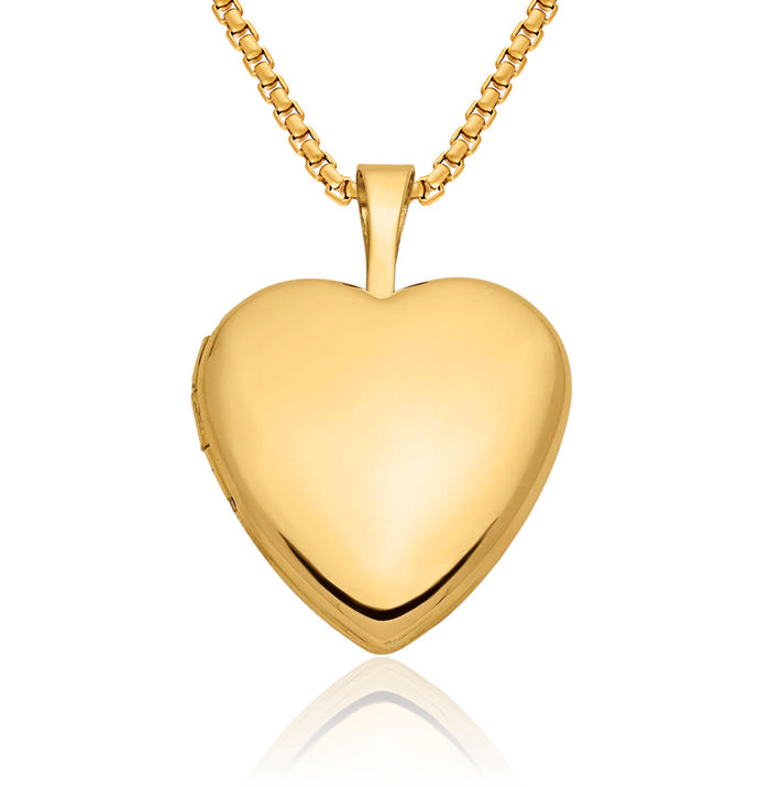 14K Solid Yellow Gold Heart Locket Necklace Chain Pendant Charm