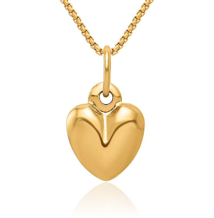 14K Solid Yellow Gold Heart Necklace Love Pendant Charm