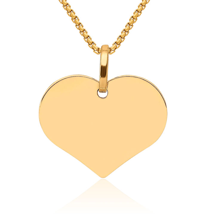 14K Solid Yellow Gold Heart Disc Necklace Chain Pendant Charm