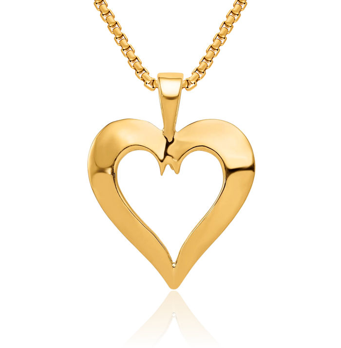 14K Solid Yellow Gold Heart Necklace Love Pendant Charm