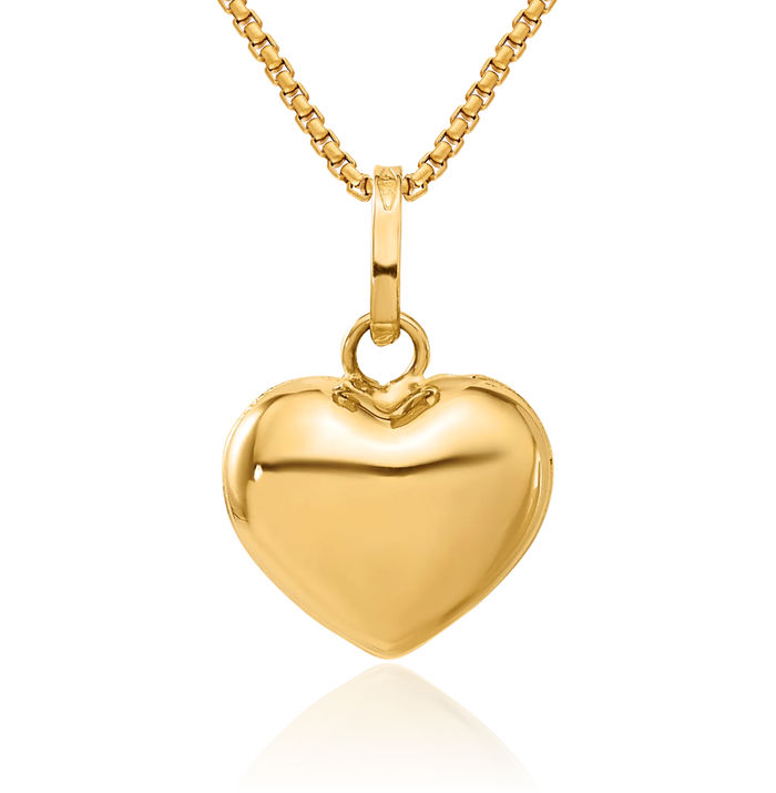 14K Solid Yellow Gold Heart Necklace Love Pendant Charm