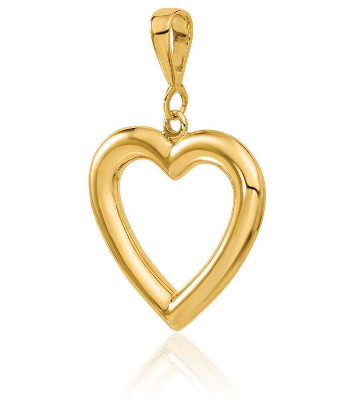 14K Solid Yellow Gold Heart Necklace Love Pendant Charm