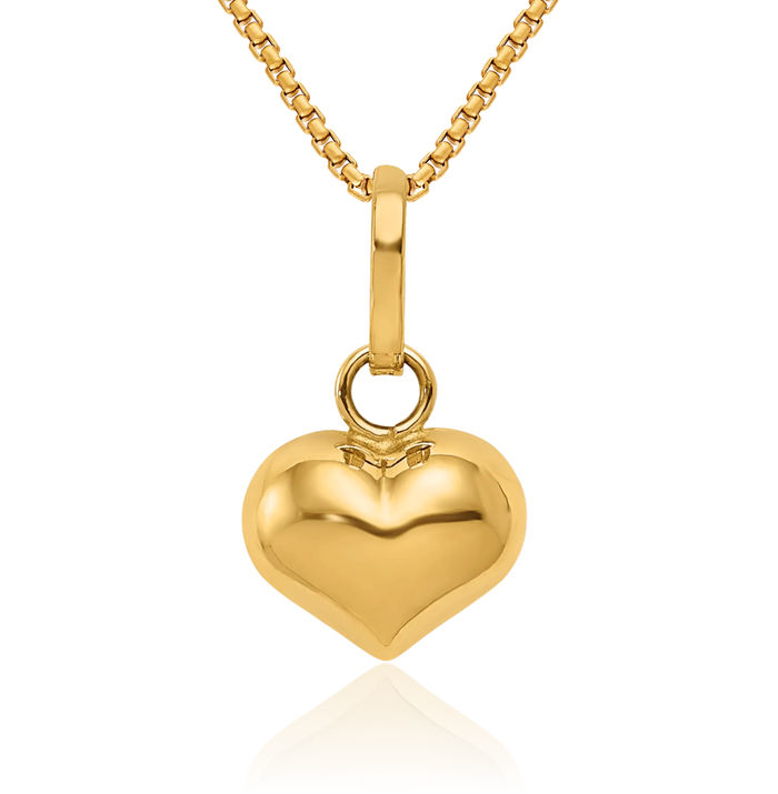 14K Solid Yellow Gold Heart Necklace Love Pendant Charm