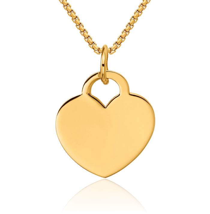 14K Solid Yellow Gold Heart Disc Necklace Chain Pendant Charm