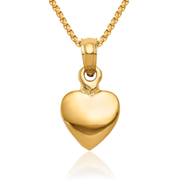 14K Solid Yellow Gold Heart Necklace Love Pendant Charm