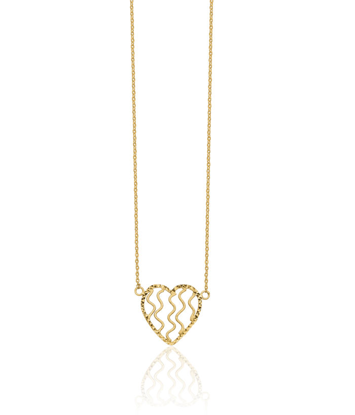 14K Solid Yellow Gold Heart Necklace Love Pendant Friendship Charm Chain