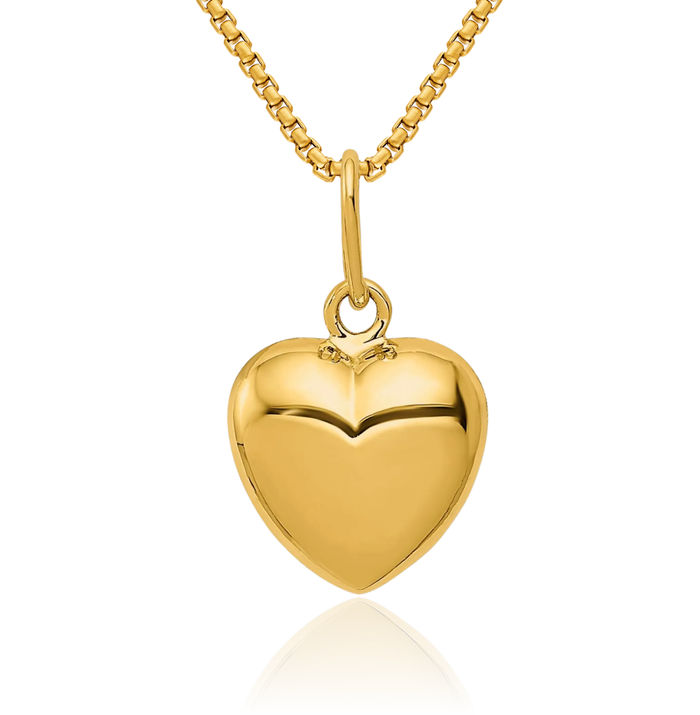 14K Solid Yellow Gold Heart Necklace Love Pendant Charm