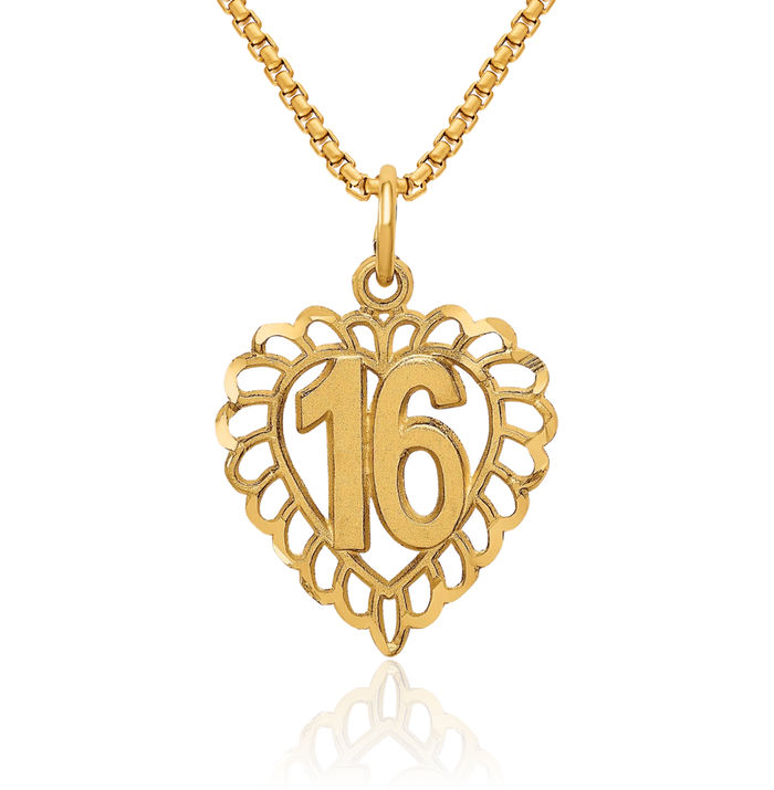 14K Solid Yellow Gold Heart Necklace Love Pendant Charm