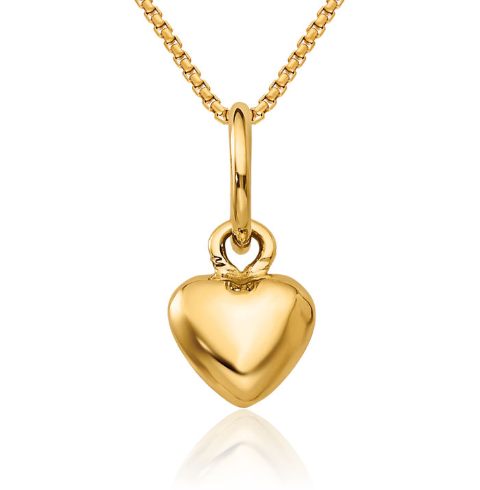 14K Solid Yellow Gold Heart Necklace Love Pendant Charm