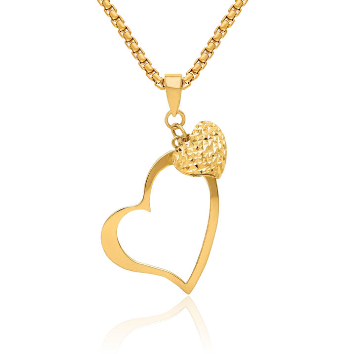 14K Solid Yellow Gold Heart Necklace Love Pendant Charm