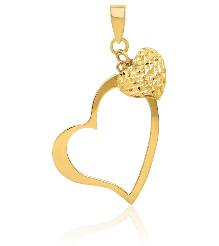 14K Solid Yellow Gold Heart Necklace Love Pendant Charm