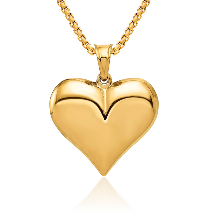 14K Solid Yellow Gold Heart Necklace Love Pendant Charm