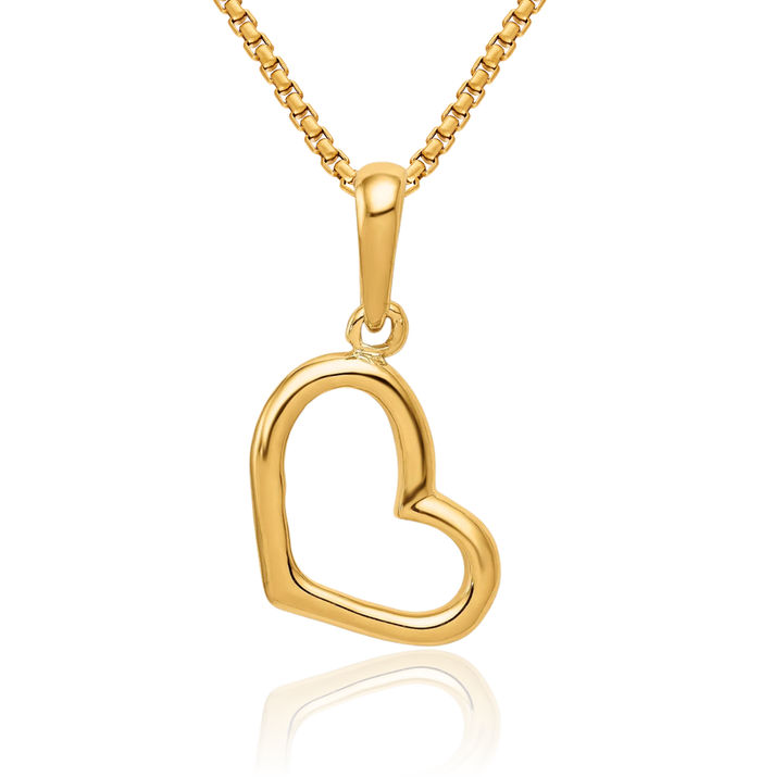 14K Solid Yellow Gold Heart Necklace Love Pendant Charm