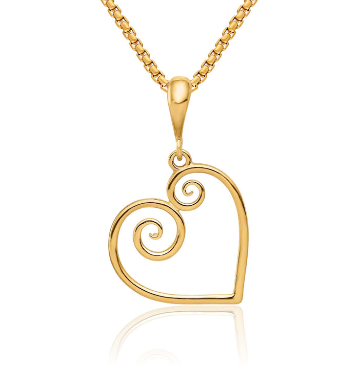 14K Solid Yellow Gold Heart Necklace Love Pendant Charm