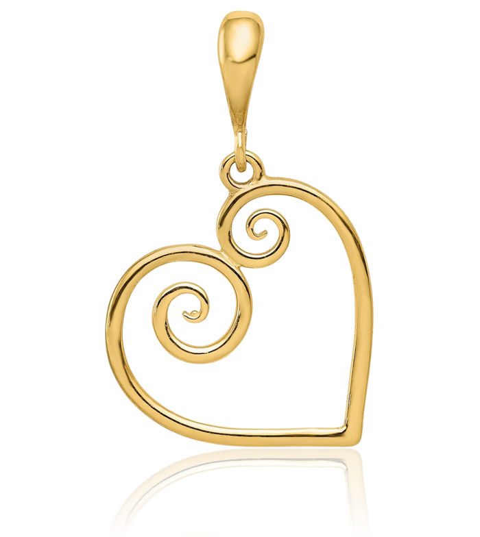 14K Solid Yellow Gold Heart Necklace Love Pendant Charm