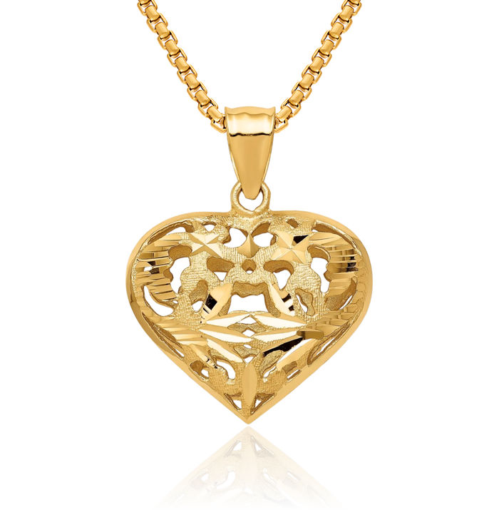 14K Solid Yellow Gold Heart Necklace Love Pendant Charm