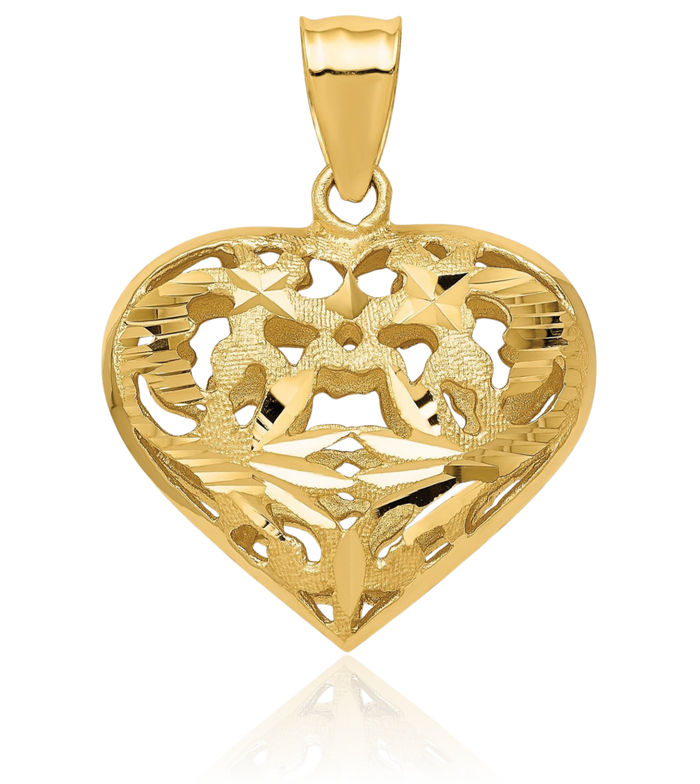 14K Solid Yellow Gold Heart Necklace Love Pendant Charm