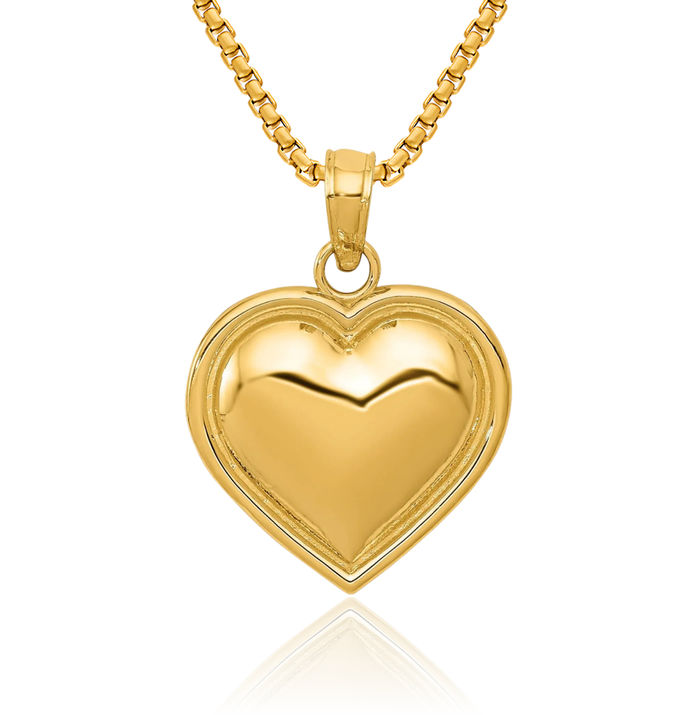 14K Solid Yellow Gold Heart Necklace Love Pendant Charm