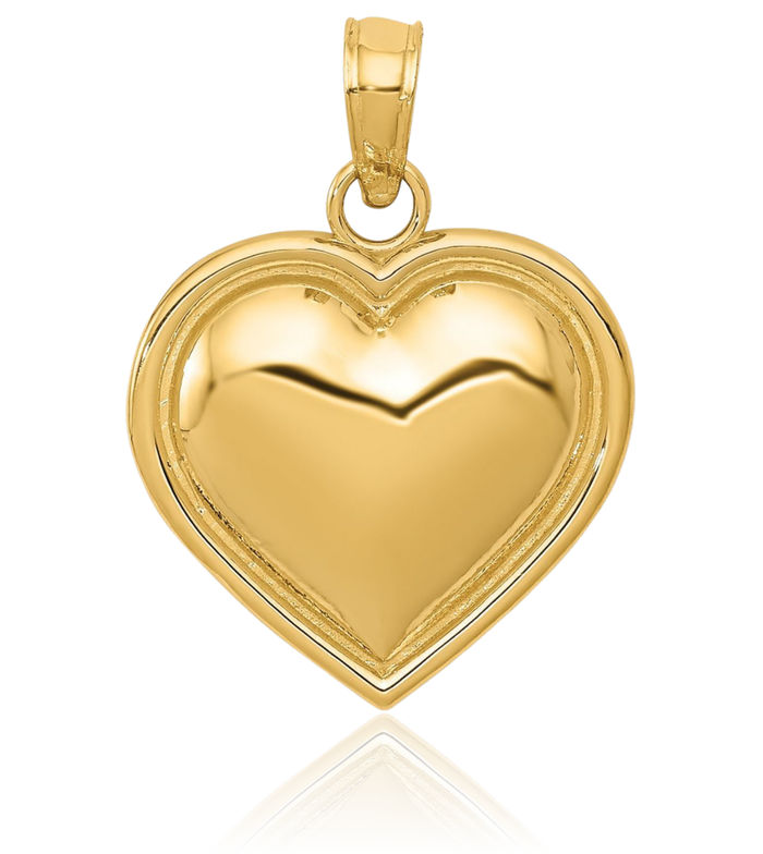 14K Solid Yellow Gold Heart Necklace Love Pendant Charm