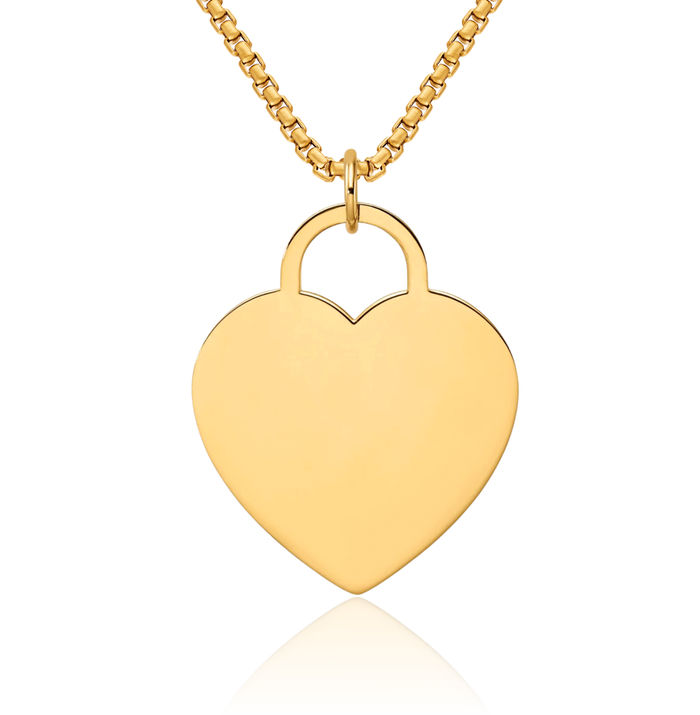 14K Solid Yellow Gold Heart Disc Necklace Chain Pendant Charm