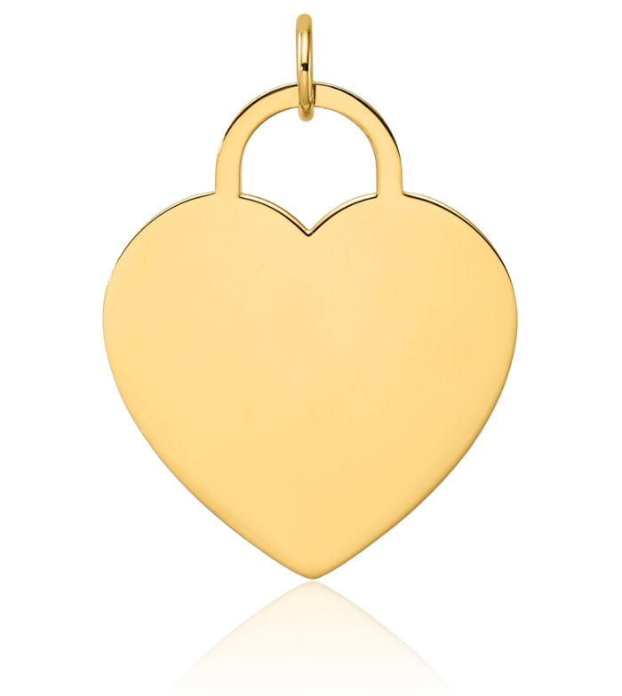 14K Solid Yellow Gold Heart Disc Necklace Chain Pendant Charm