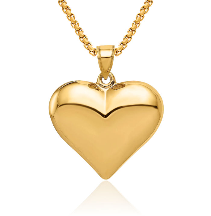 14K Solid Yellow Gold Heart Necklace Love Pendant Charm