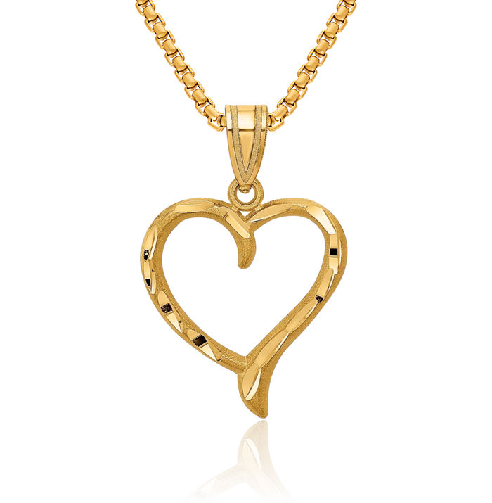 14K Solid Yellow Gold Heart Necklace Love Pendant Charm