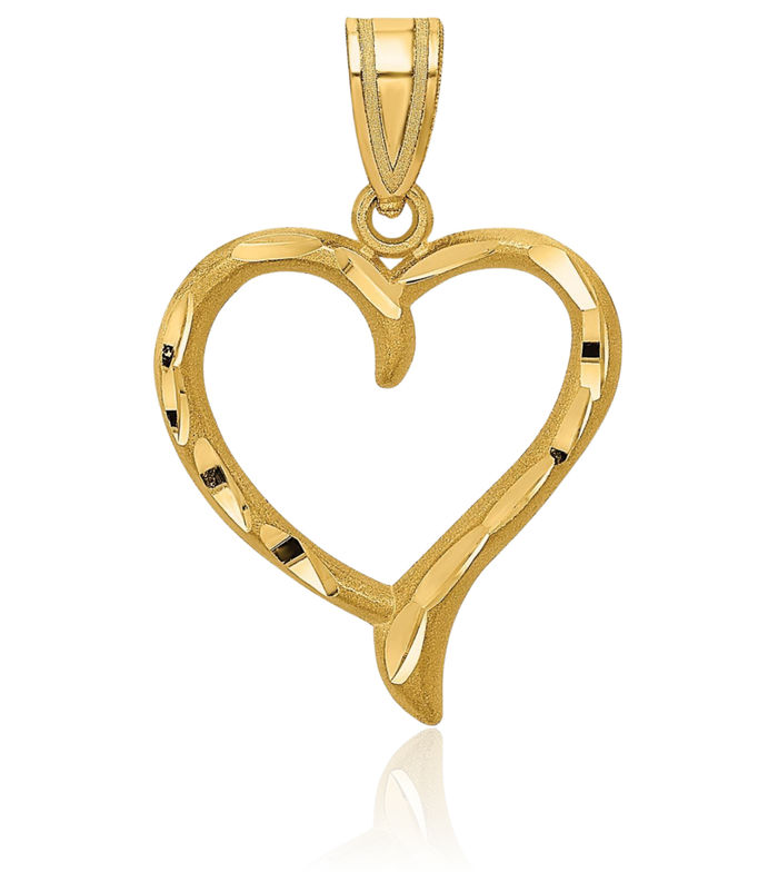 14K Solid Yellow Gold Heart Necklace Love Pendant Charm
