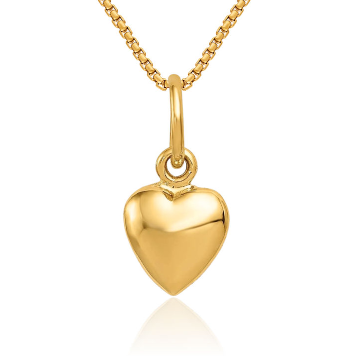 14K Solid Yellow Gold Heart Necklace Love Pendant Charm