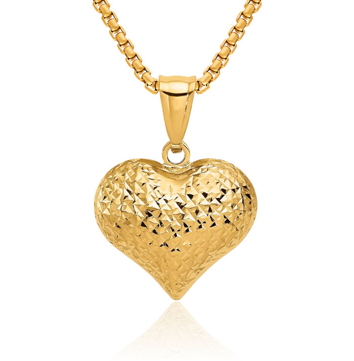 14K Solid Yellow Gold Heart Necklace Love Pendant Charm