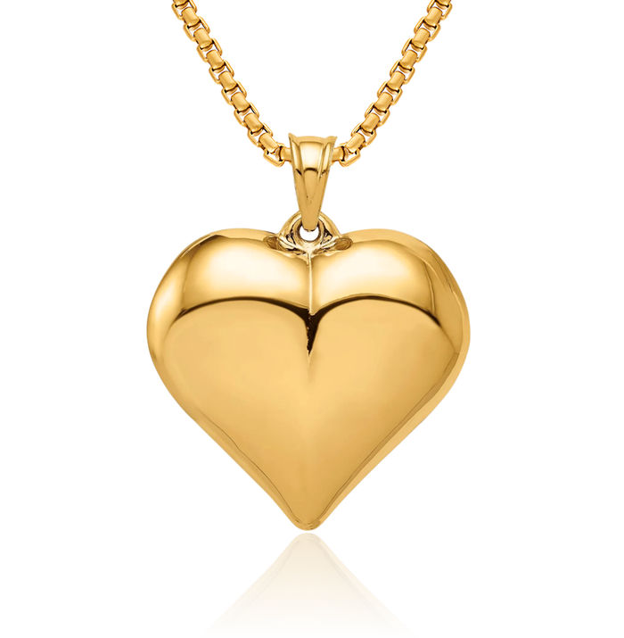 14K Solid Yellow Gold Heart Necklace Love Pendant Charm